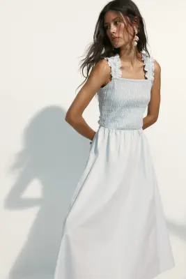 Robe smockée en popeline - Bleu clair — photo 2