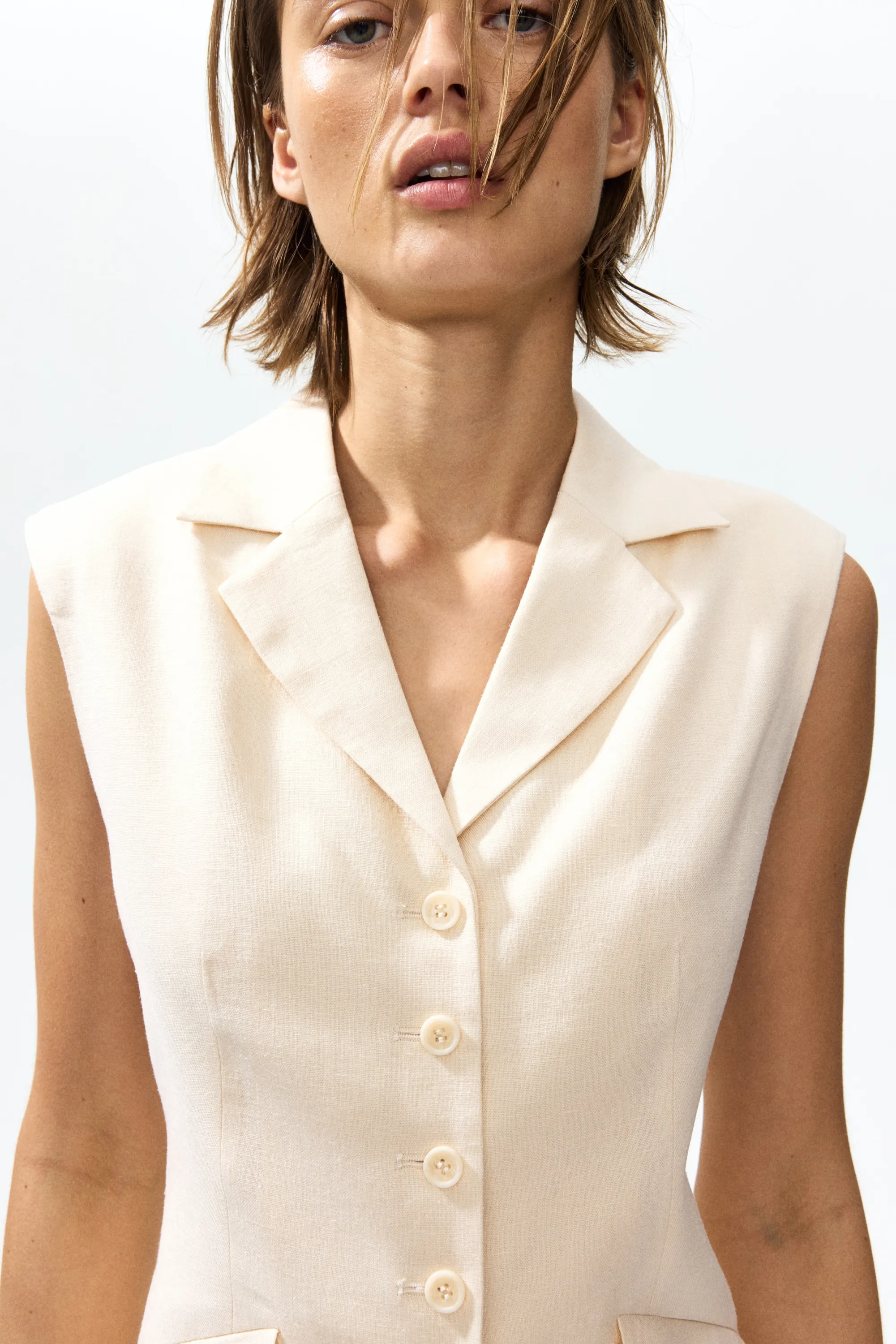 Gilet sans manches en lin mélangé - Beige clair