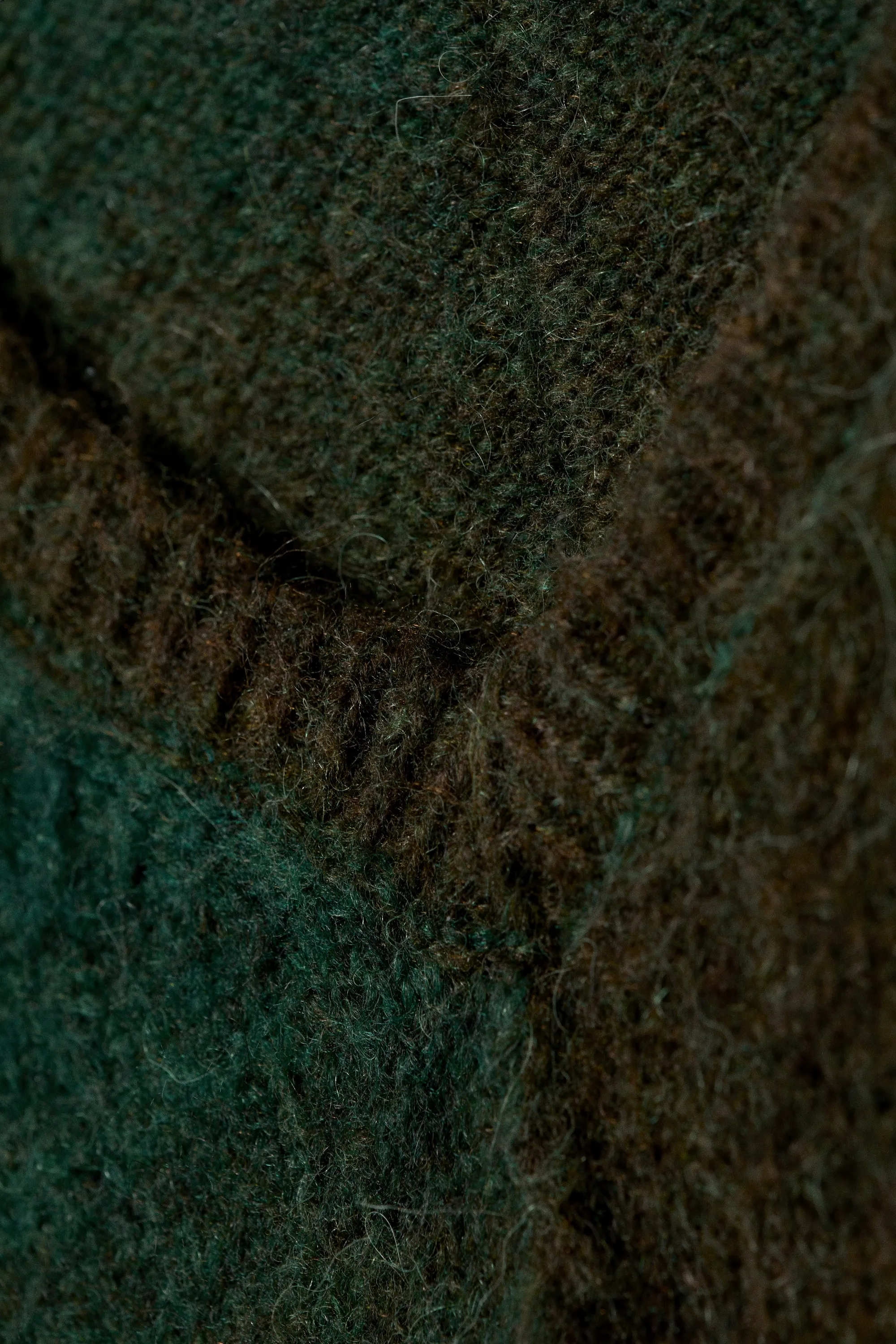 Pull en maille col V chiné - Vert foncé - chiné
