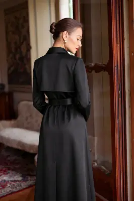Cameron Satin Trenchcoat - Black — photo 4