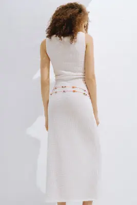 Robe froissée avec encolure bateau - Crème — photo 2