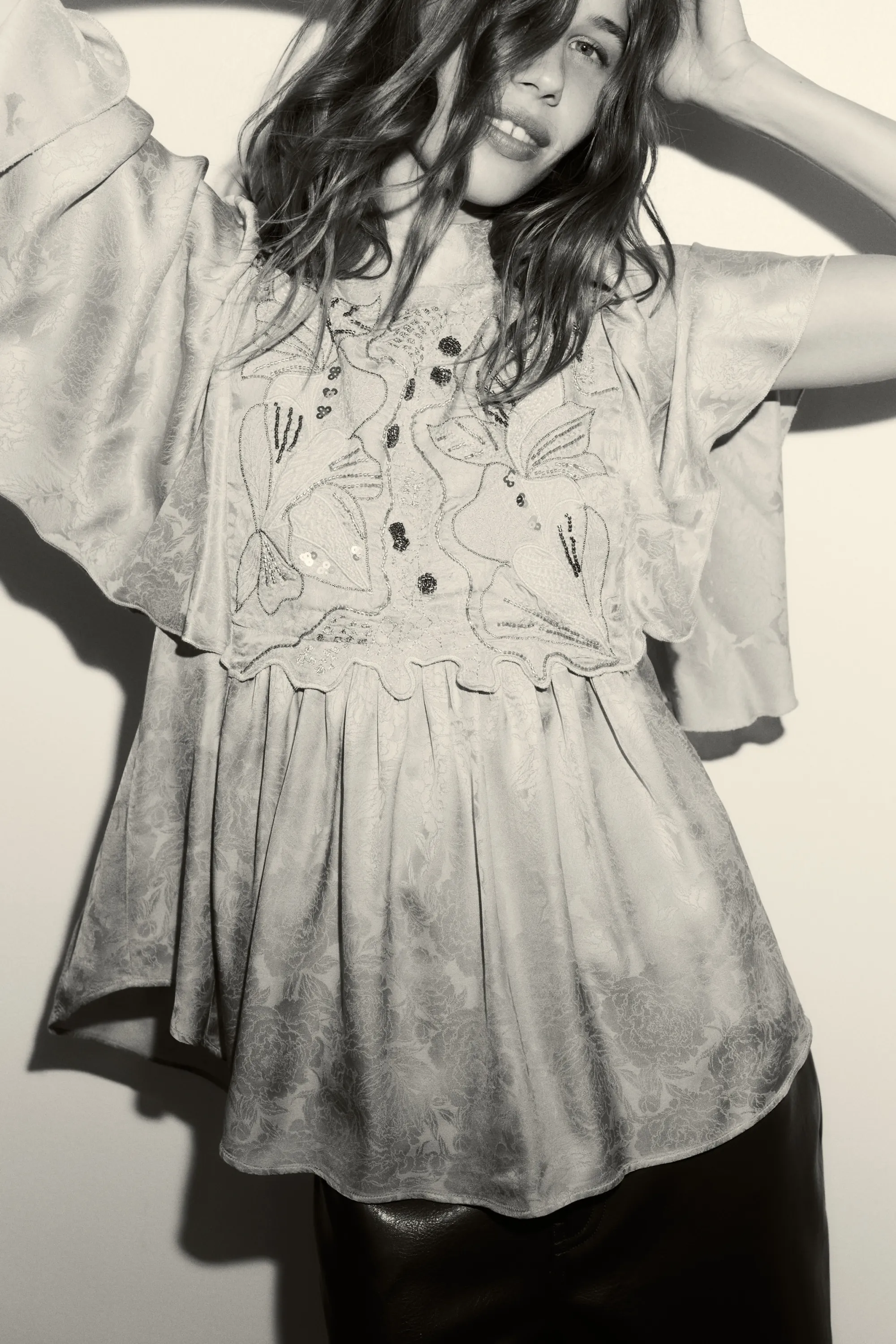 Blouse jacquard brodée - Jaune