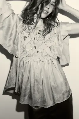 Blouse jacquard brodée - Jaune — photo 1