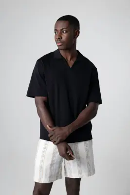Polo Noir Manches Courtes en Coton Supima — photo 3