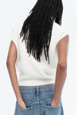 Pull sans manches avec col cheminée - Crème — photo 3