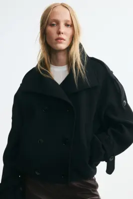 Veste à fermeture croisée avec col entonnoir - Bleu marine — photo 2