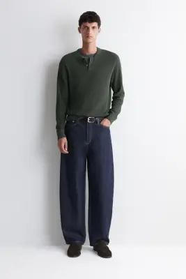PULL HENLEY EN MAILLE DE COTON - VERT FONCÉ — photo 1