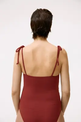 MAMA Maillot de bain paddé avec bretelles à nouer - Rouge foncé — photo 2