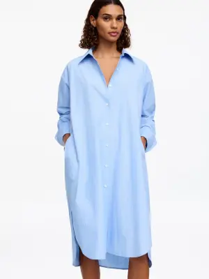 Robe-chemise ample en coton - Bleu/Rayé — photo 3