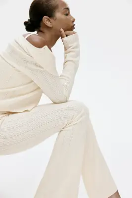 Pantalon en pointelle de viscose mélangée - Beige clair — photo 3