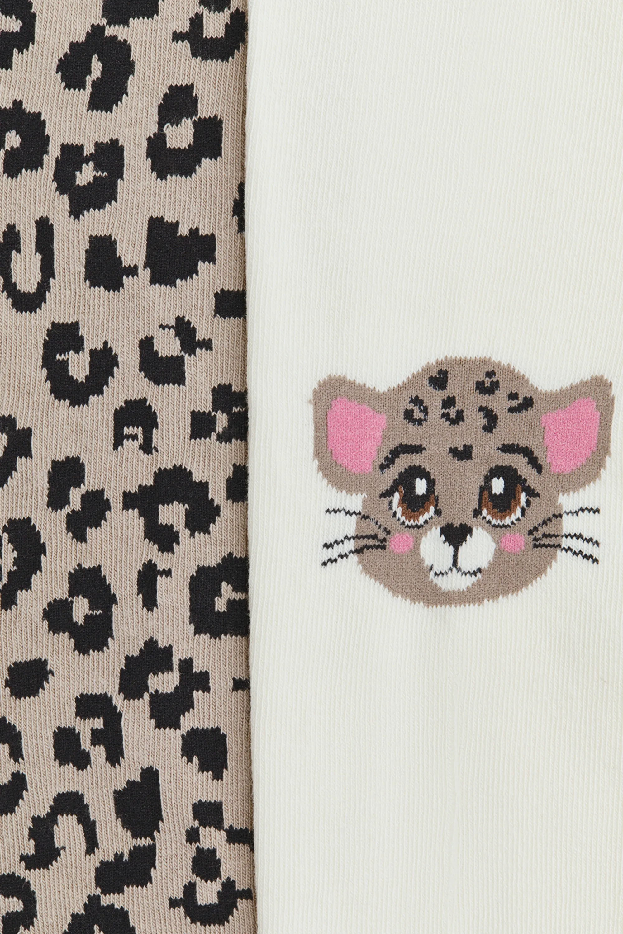 Lot de 2 collants en maille jacquard - Beige clair/imprimé léopard