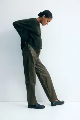MAMA Pantalon en tissu enduit - Vert kaki foncé — photo 2