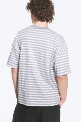 T-shirt oversize carré - Rayé Blanc/Lilas Poudré — photo 2