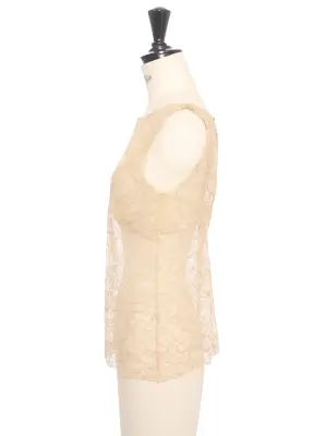 Top sans manche en dentelle de calais beige nude Spring 2005 Prix boutique 8500€ Taille 36 — photo 4