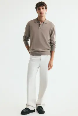 Polo Regular Fit en laine mérinos - Taupe — photo 1