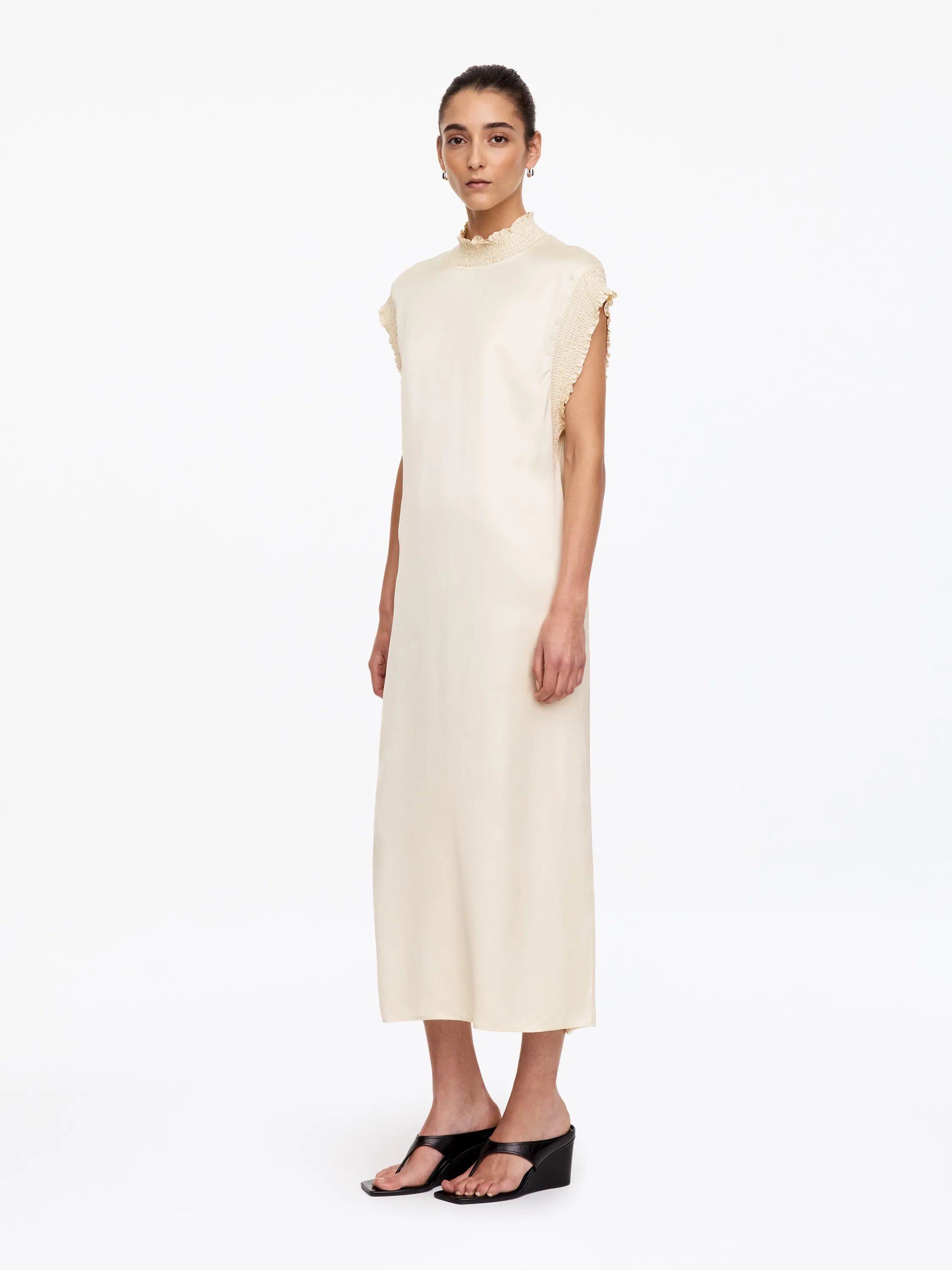 Robe midi smockée - Blanc