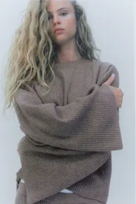 Pull en maille côtelée - Grège — photo 3