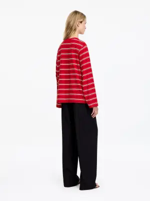 T-shirt rayé à manches longues - Rouge — photo 1