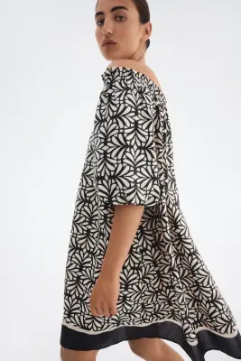 Robe avec détail à nouer - Noir/motif — photo 2
