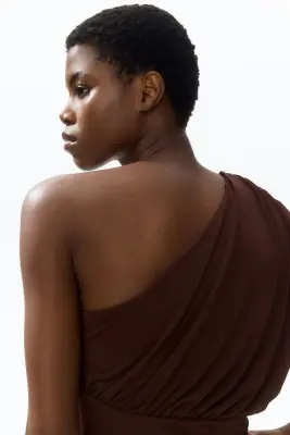 Top asymétrique à effet drapé - Marron foncé — photo 1