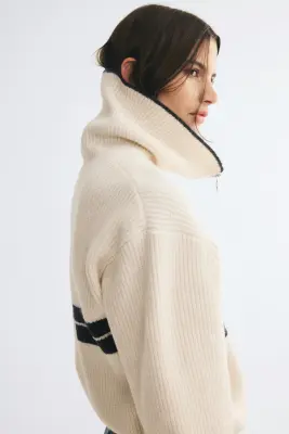 Pull col roulé - Crème/color block — photo 3