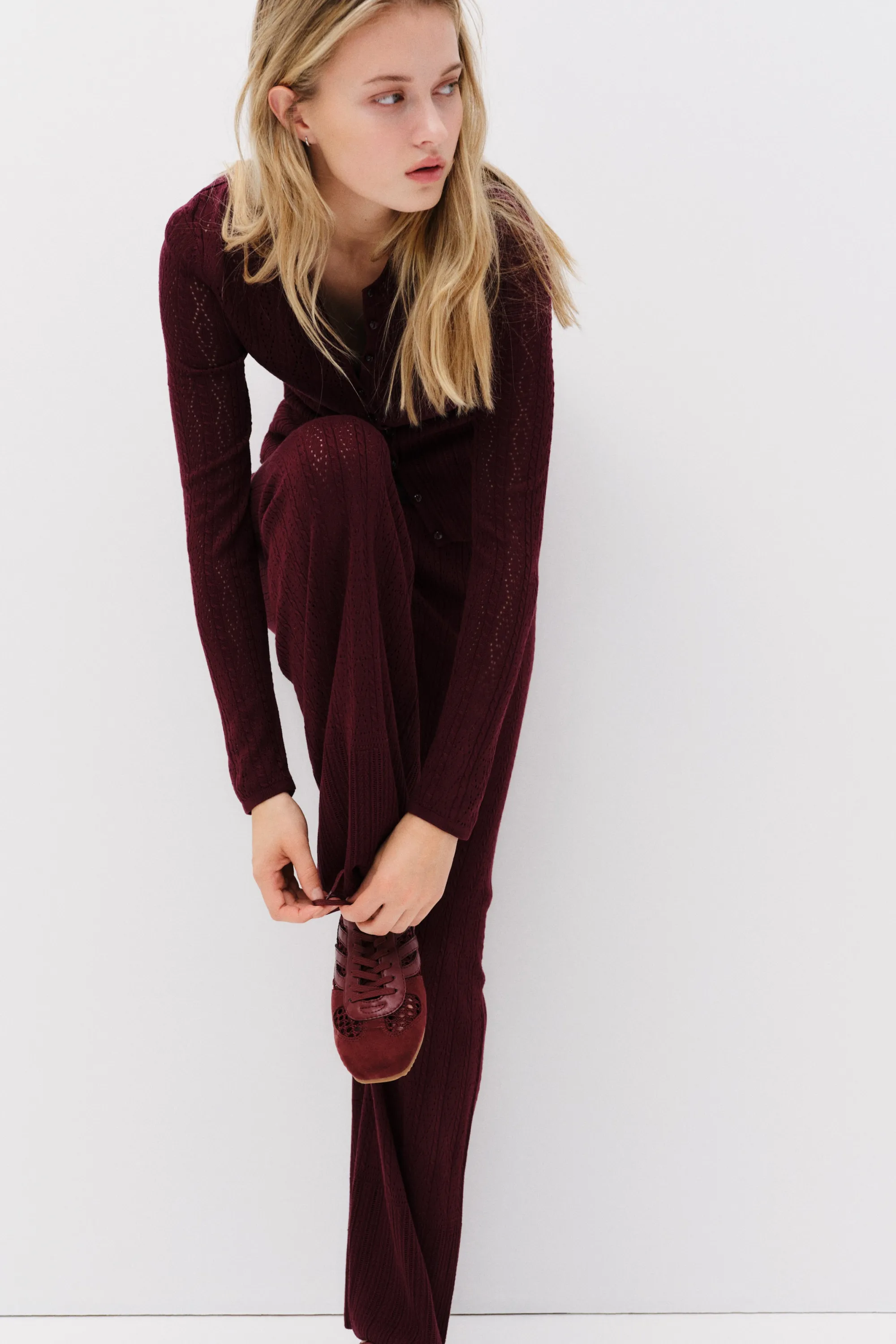 Pantalon en maille pointelle - Bordeaux