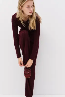 Pantalon en maille pointelle - Bordeaux — photo 1