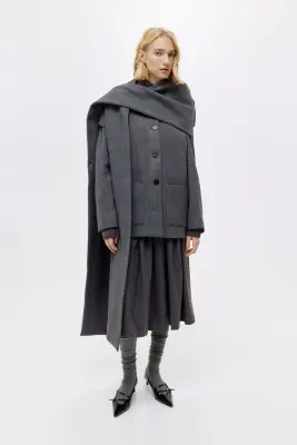Manteau à écharpe - Gris foncé — photo 2