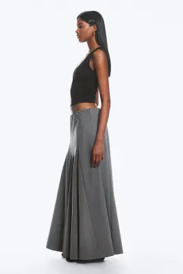 Jupe longue taille mi-haute à panneaux - Gris foncé chiné — photo 2