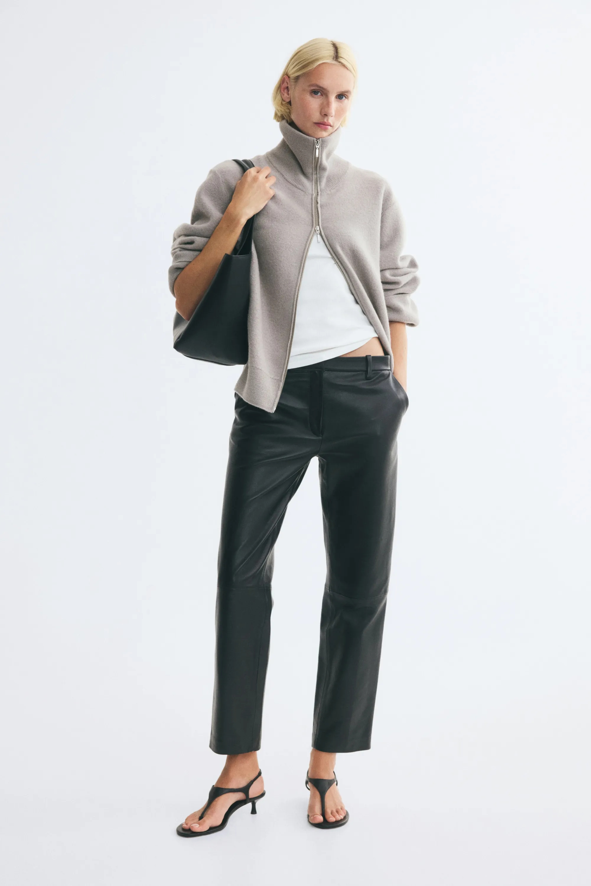 Gilet zippé en laine - Taupe clair