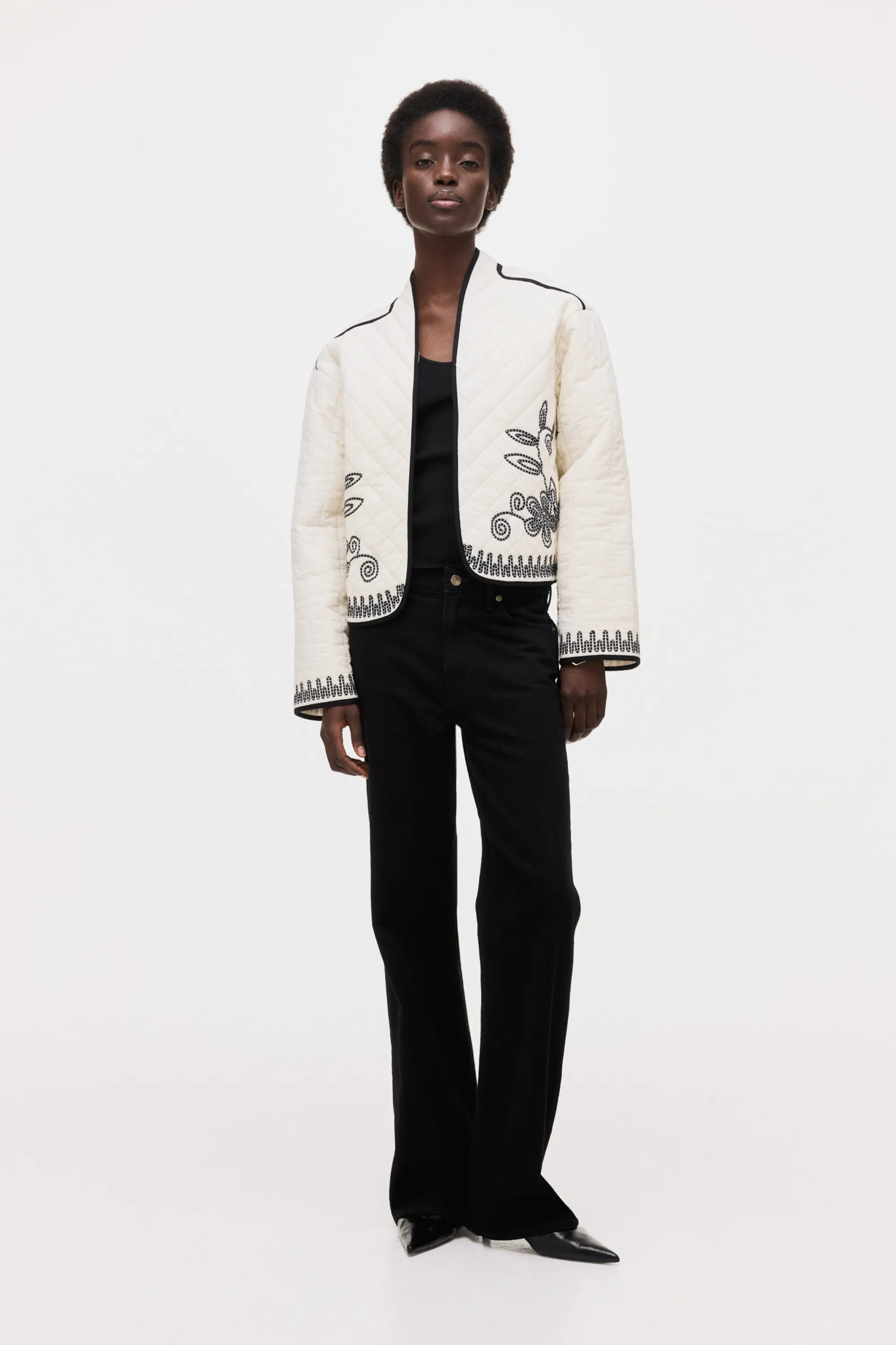 Veste en coton avec broderies - Crème