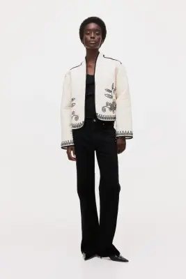 Veste en coton avec broderies - Crème — photo 1