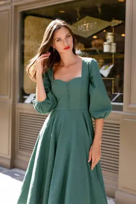 Bardetta Linen Dress - Green — photo 5