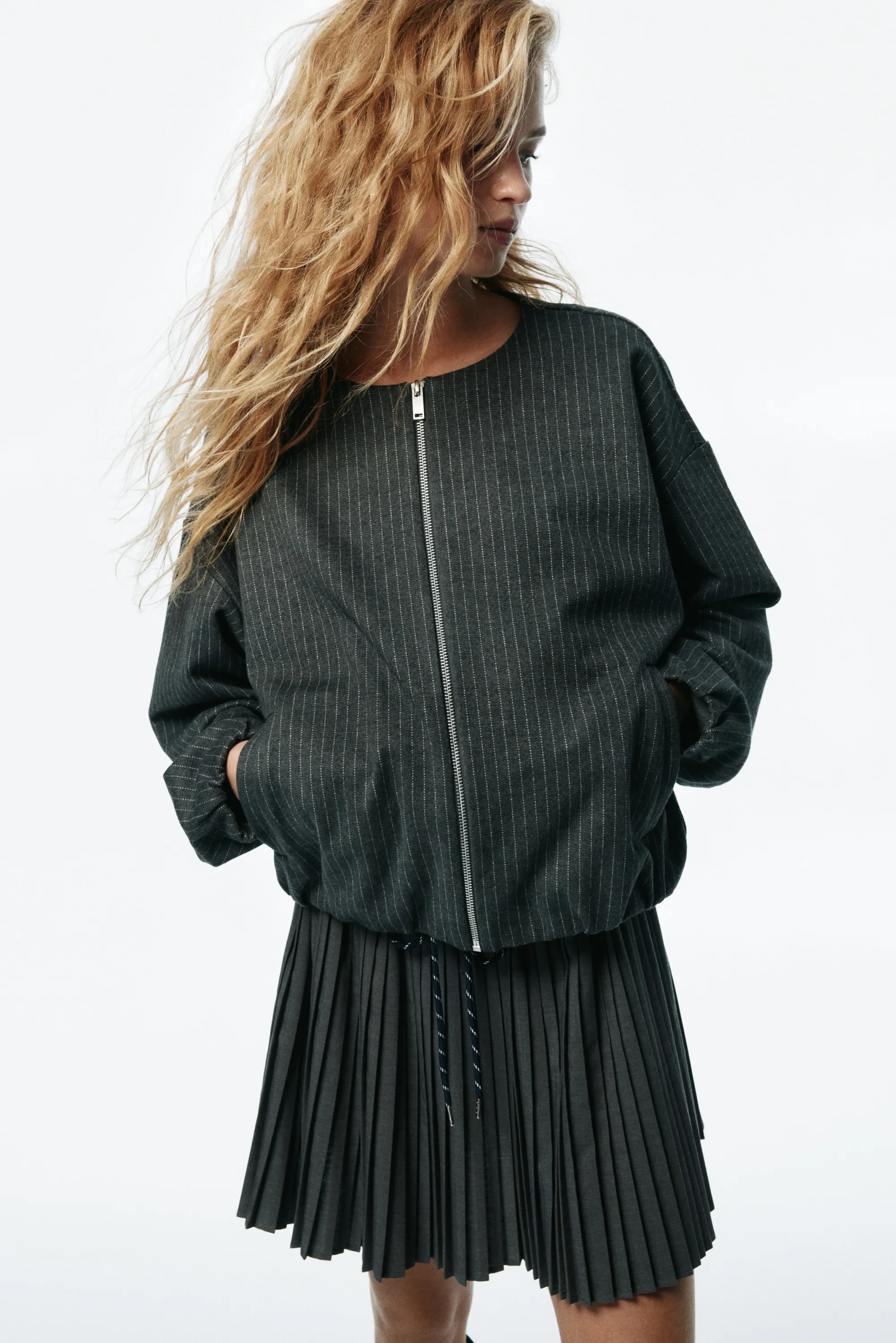 Veste oversize en jersey - Gris chiné/rayures tennis