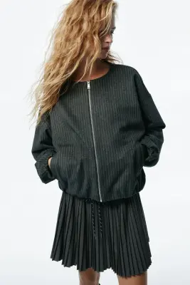 Veste oversize en jersey - Gris chiné/rayures tennis — photo 1