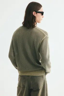 Pull Loose Fit en maille de coton ajourée - Vert kaki délavé — photo 3