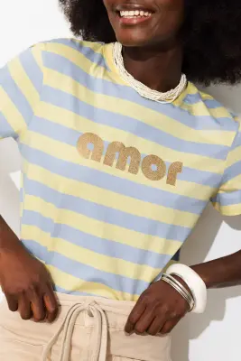 T-shirt rayé à message amor — photo 5