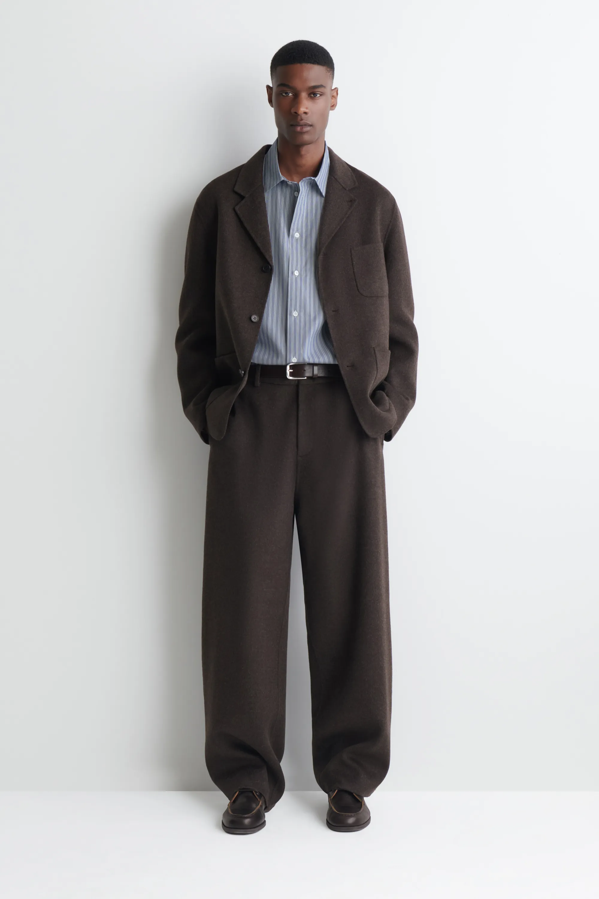 BLAZER DÉCONTRACTÉ EN LAINE DOUBLE FACE - BRUN FONCÉ