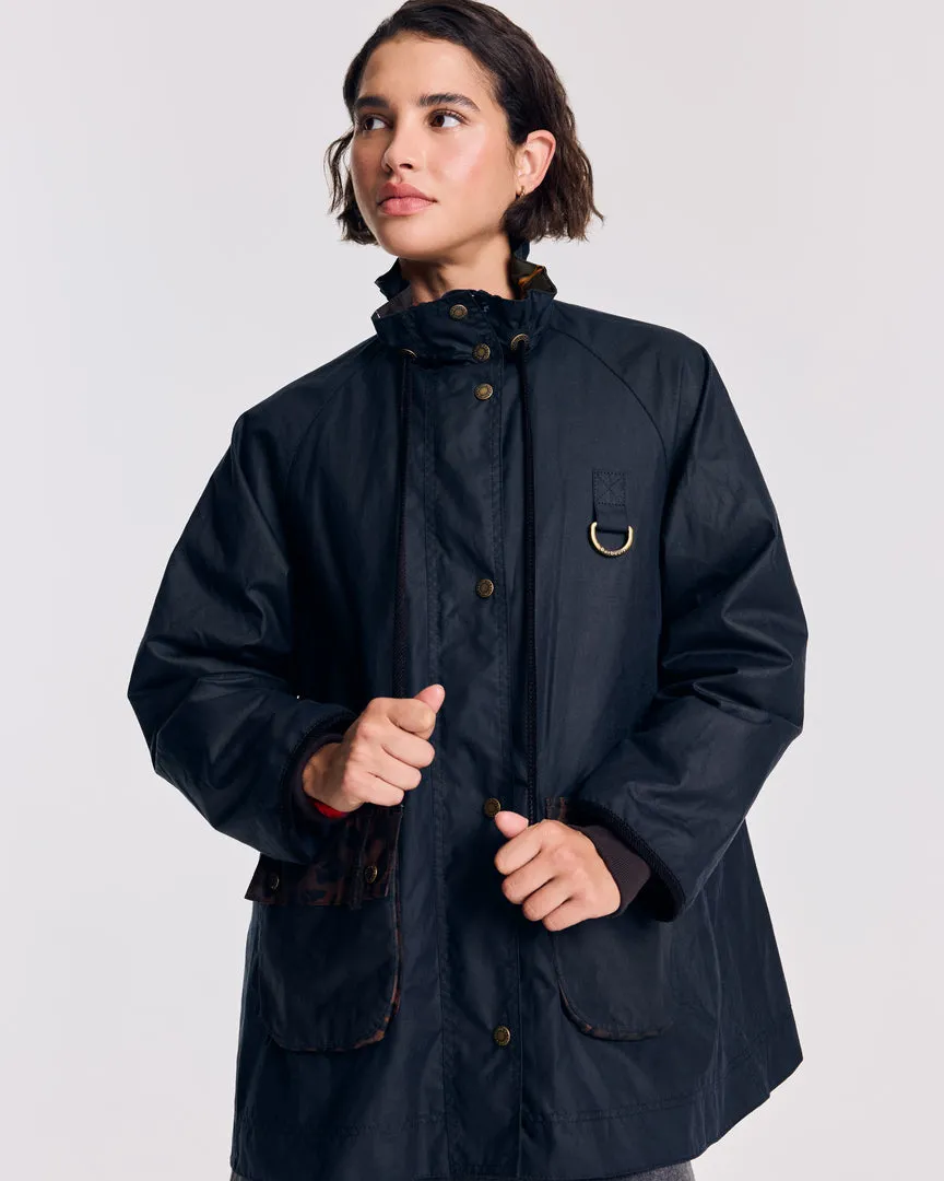 Veste Anaïs bleu marine et léopard fauve Barbour x Balzac