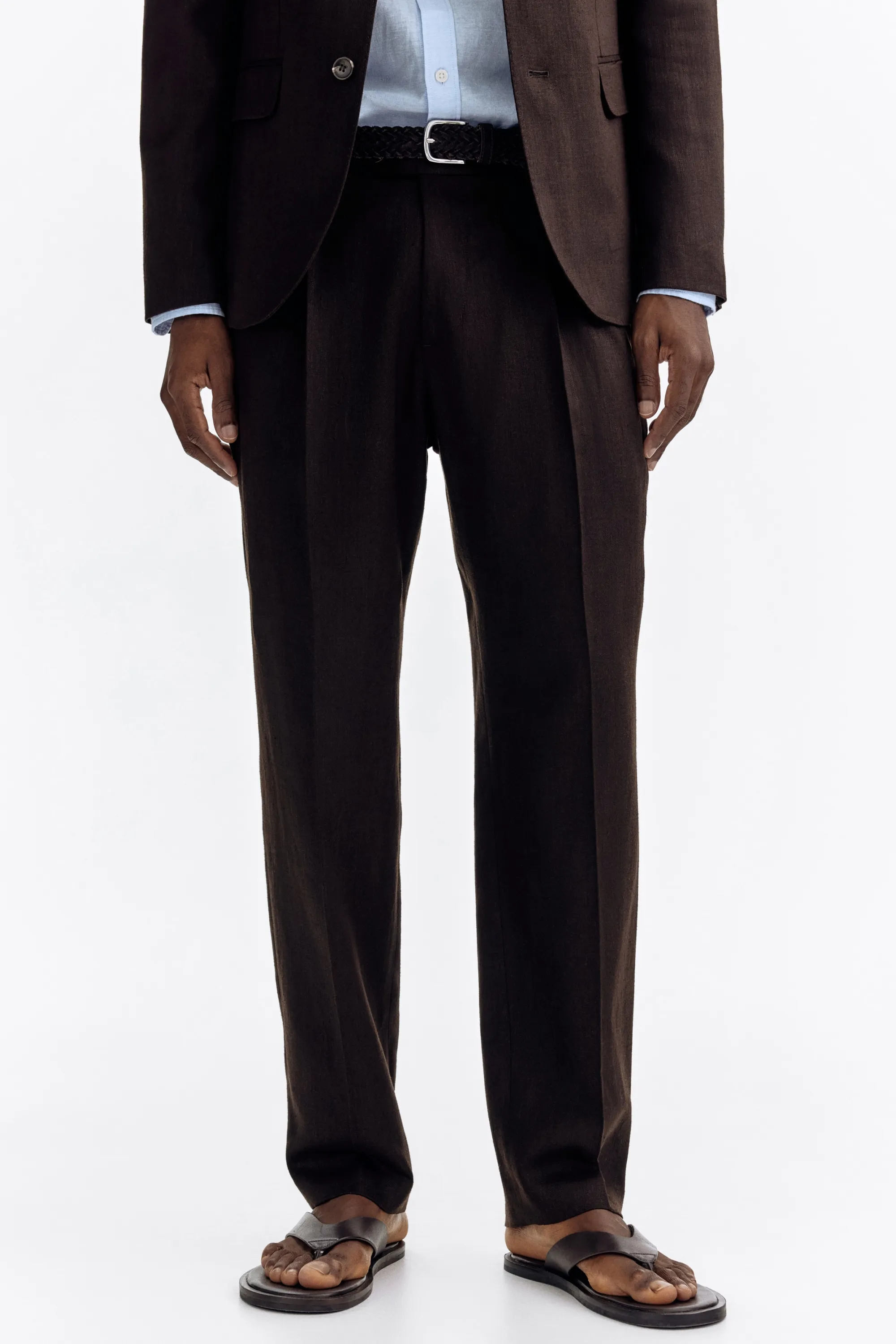 Pantalon chic Regular Fit en lin mélangé - Marron foncé