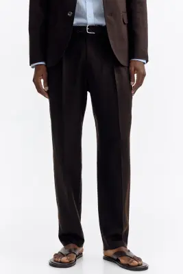 Pantalon chic Regular Fit en lin mélangé - Marron foncé — photo 1