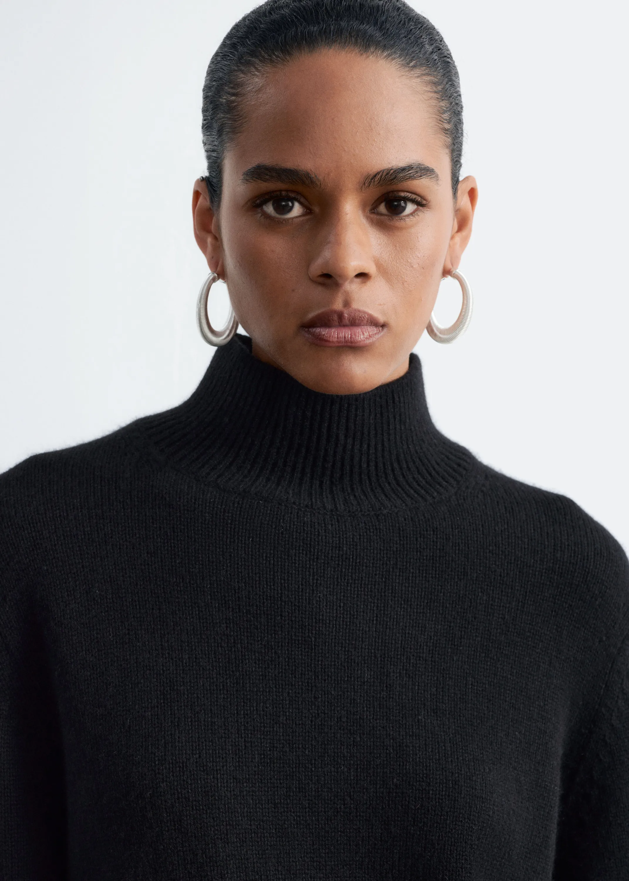 Pull à col montant en laine et cachemire - Noir