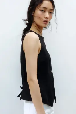 Gilet sans manches en lin mélangé - Noir — photo 2