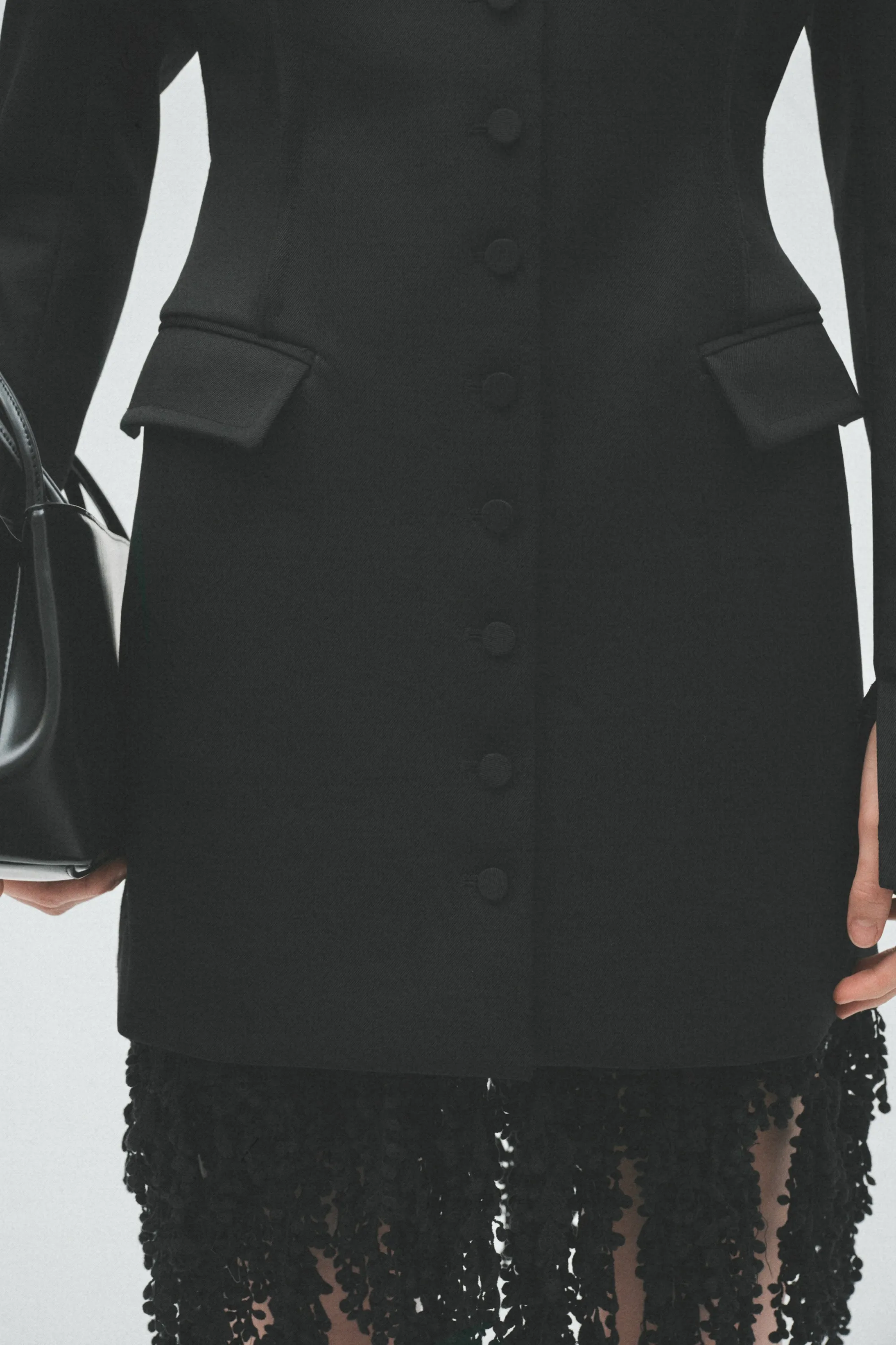 Robe à épaulettes en laine mélangée - Noir