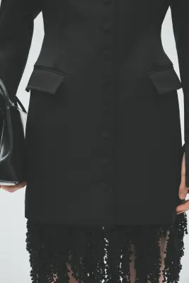 Robe à épaulettes en laine mélangée - Noir — photo 1
