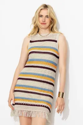Robe rayée en crochet frangé — photo 4