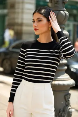 Kaia Merino Wool Top - Black with white — photo 1