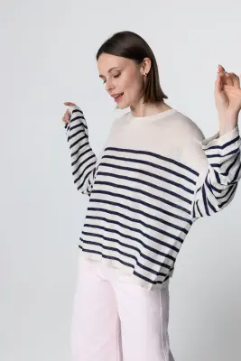 Pull Blue Moon Rayé Col Rond Manches Longues en Lin — photo 5