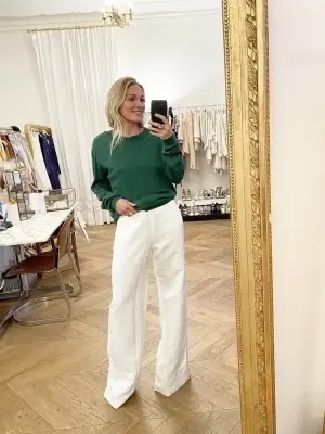 Pull col rond en coton vert prairie Prix boutique 850€ Taille M — photo 2