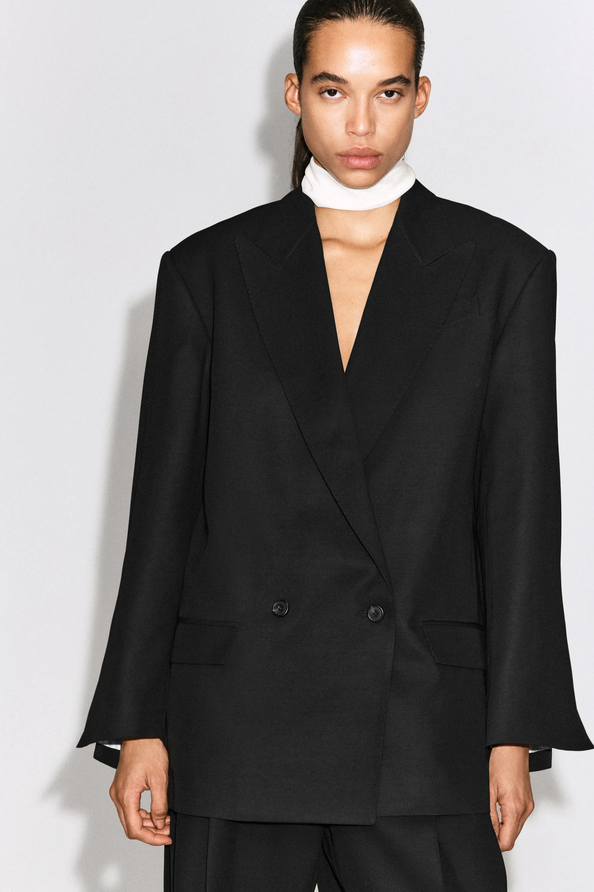 BLAZER CROISÉ À DOUBLURE CONTRASTÉE - NOIR
